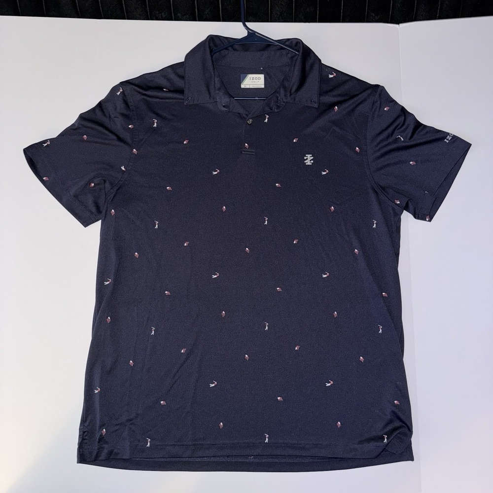 Men's XL IZOD Golf Navy Moisture Wicking Graphic Print Performance Golf Polo